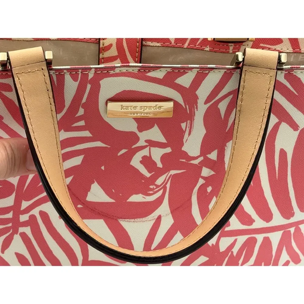Kate Spade - Jules Grant Street Grainy Vinyl Pink-Coral/White Small Tote Bag